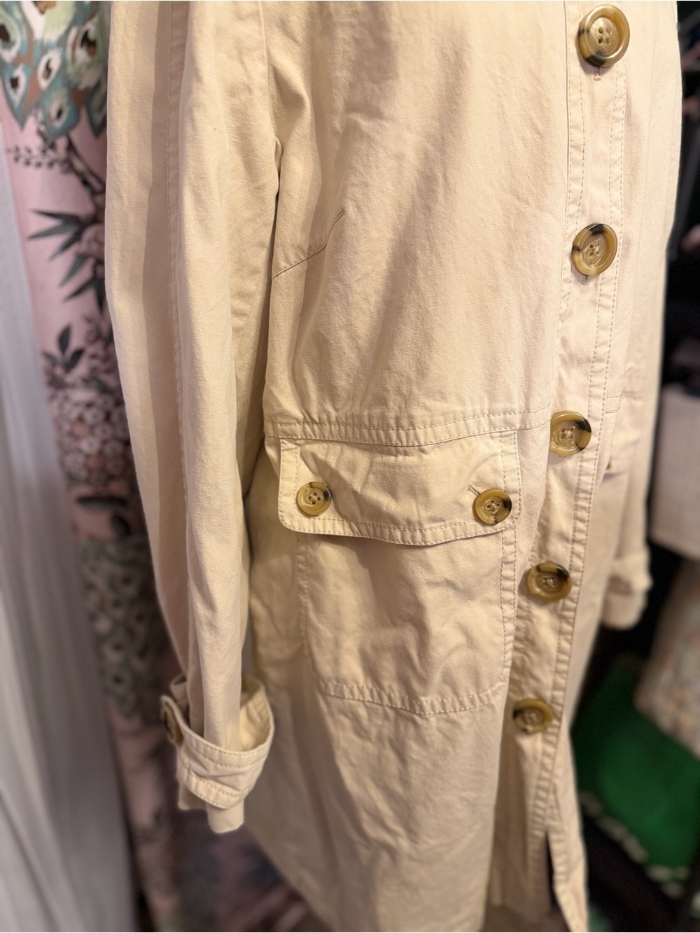 GAP XL Cream Utility Trench Jacket Coat Floral Lined Button Front Safari - Picture 2 of 13